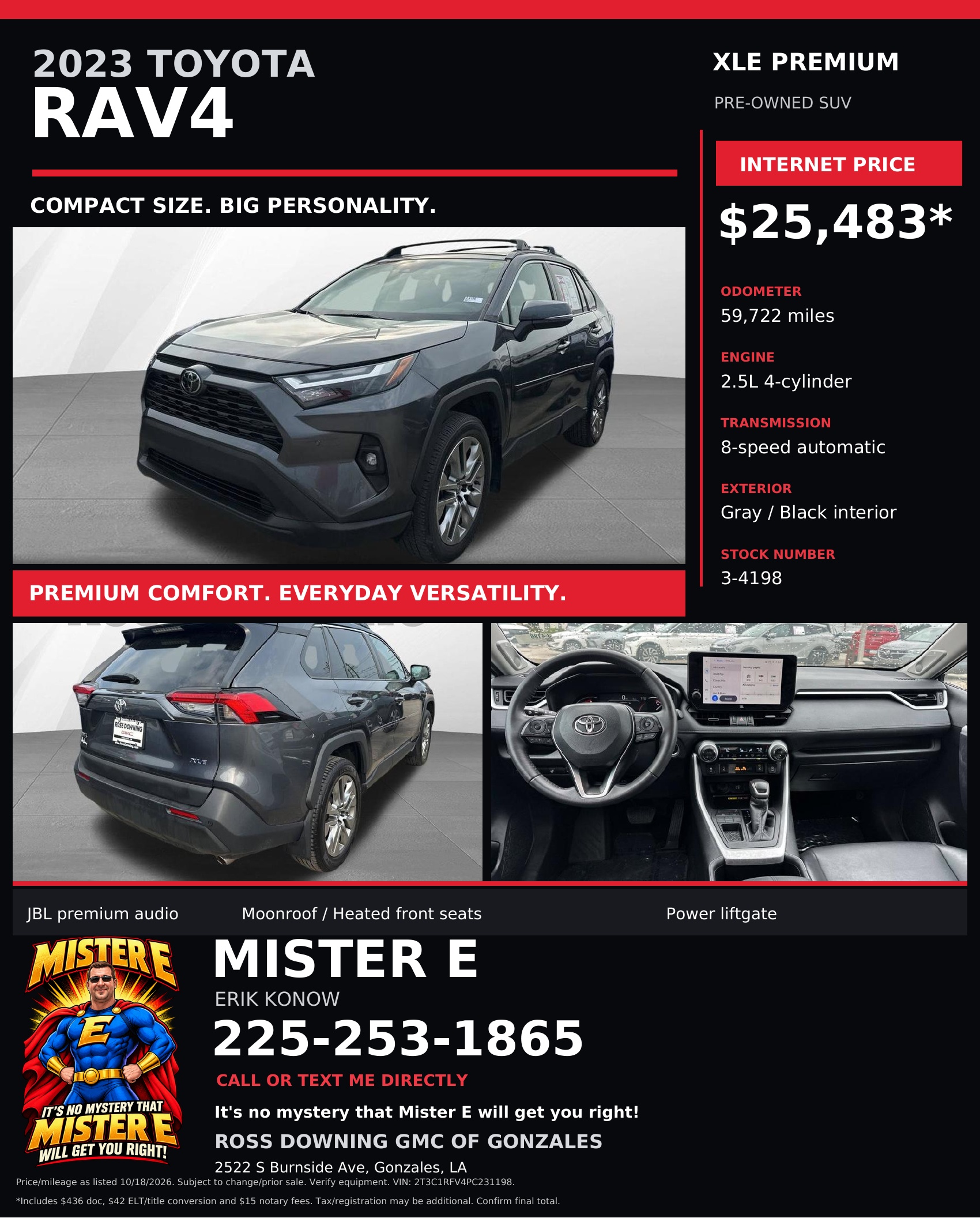 2023 Toyota RAV4 XLE Premium promotional flyer; open full-size to read pricing and terms