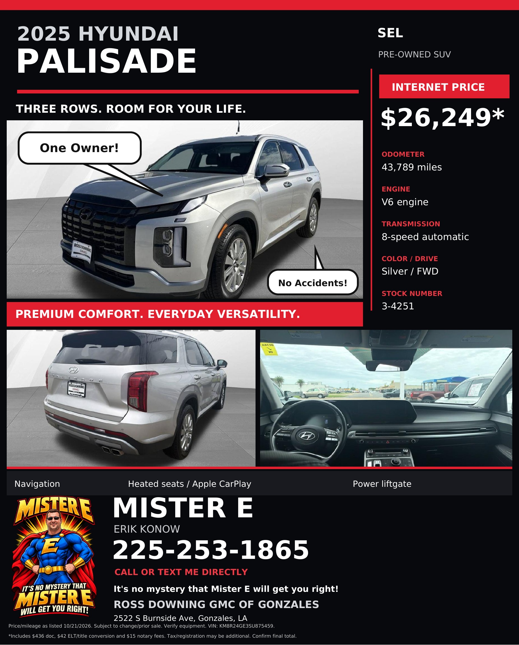 2025 Hyundai Palisade SEL promotional flyer; open full-size to read pricing and terms