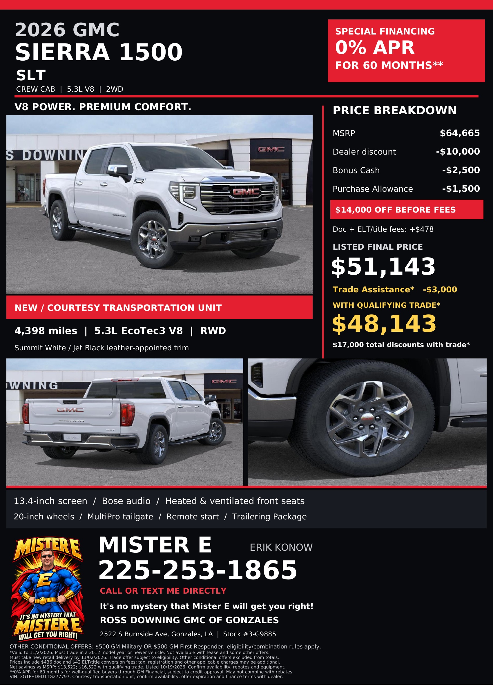 2026 GMC Sierra 1500 SLT · TG277797 promotional flyer; open full-size to read pricing and terms